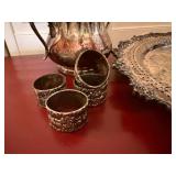 Antique Silverplate Serving Lot Tray Tureen Teapot Creamer Napkin Rings
