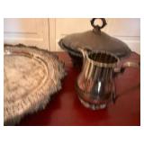 Antique Silverplate Serving Lot Tray Tureen Teapot Creamer Napkin Rings