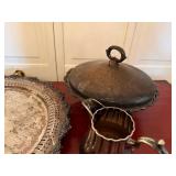 Antique Silverplate Serving Lot Tray Tureen Teapot Creamer Napkin Rings