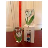 Kosta Boda Tulipa Art Glass Candle Holders Pair w Box Hydman-Vallien