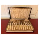 Vintage EPNS Fish Knife & Fork Set Faux Bone Handles Boxed 12 Pc
