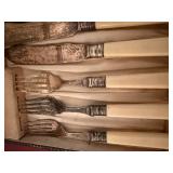 Vintage EPNS Fish Knife & Fork Set Faux Bone Handles Boxed 12 Pc