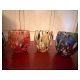 Murano Art Glass Tumblers Set of 6 Multicolor Confetti Italy