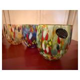 Murano Art Glass Tumblers Set of 6 Multicolor Confetti Italy
