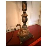 Ornate Figural Swan Table Lamp w Shade 33in Regency Style Good