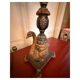 Ornate Figural Swan Table Lamp w Shade 33in Regency Style Good