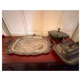 Vintage Silverplate Serving Set Tray Tureen Butter Dish 3 Pc Lot