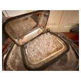Vintage Silverplate Serving Set Tray Tureen Butter Dish 3 Pc Lot