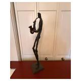 Abstract Metal Jazz Saxophone Player Sculpture 24 in Figural Statue