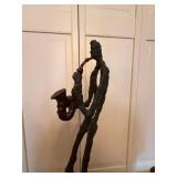Abstract Metal Jazz Saxophone Player Sculpture 24 in Figural Statue