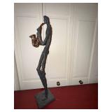 Abstract Metal Jazz Saxophone Player Sculpture 24 in Figural Statue