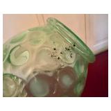 Vintage Green Opalescent Uranium Glass Pitcher Ruffled Rim 9in