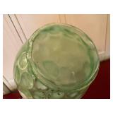 Vintage Green Opalescent Uranium Glass Pitcher Ruffled Rim 9in