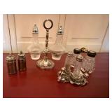 Vintage Cruet & Salt Pepper Shaker Lot Silverplate Glass Rabbit Stand