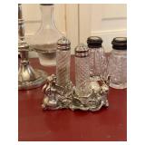 Vintage Cruet & Salt Pepper Shaker Lot Silverplate Glass Rabbit Stand