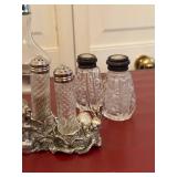 Vintage Cruet & Salt Pepper Shaker Lot Silverplate Glass Rabbit Stand