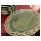 Green Majolica Style Rabbit Plates Serving Platter Glass Plate Lot