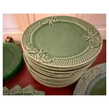 Green Majolica Style Rabbit Plates Serving Platter Glass Plate Lot