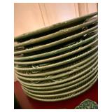 Green Majolica Style Rabbit Plates Serving Platter Glass Plate Lot