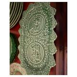 Green Majolica Style Rabbit Plates Serving Platter Glass Plate Lot