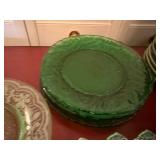 Green Majolica Style Rabbit Plates Serving Platter Glass Plate Lot