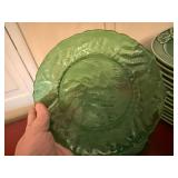 Green Majolica Style Rabbit Plates Serving Platter Glass Plate Lot