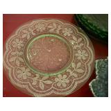 Green Majolica Style Rabbit Plates Serving Platter Glass Plate Lot