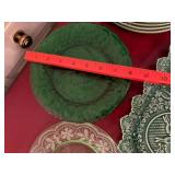 Green Majolica Style Rabbit Plates Serving Platter Glass Plate Lot
