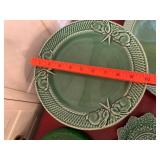 Green Majolica Style Rabbit Plates Serving Platter Glass Plate Lot