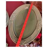 Green Majolica Style Rabbit Plates Serving Platter Glass Plate Lot