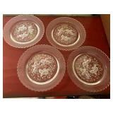 Vintage Pink Frosted Glass Cherub Floral Plates Set of 4 Scalloped