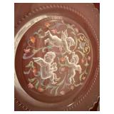 Vintage Pink Frosted Glass Cherub Floral Plates Set of 4 Scalloped