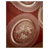 Vintage Pink Frosted Glass Cherub Floral Plates Set of 4 Scalloped