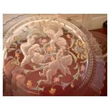 Vintage Pink Frosted Glass Cherub Floral Plates Set of 4 Scalloped