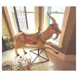 Large Vintage Carousel Style Goat Figure on Metal Stand Painted Saddle As Found