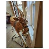 Large Vintage Carousel Style Goat Figure on Metal Stand Painted Saddle As Found