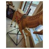 Large Vintage Carousel Style Goat Figure on Metal Stand Painted Saddle As Found