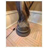 After Moreau Art Nouveau Figural Floor Lamp 3-Light Bronze Tone 39in