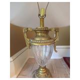 Vintage Neoclassical Urn Table Lamp Cut Glass Gold Tone w Shade