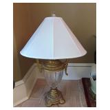 Vintage Neoclassical Urn Table Lamp Cut Glass Gold Tone w Shade