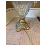 Vintage Neoclassical Urn Table Lamp Cut Glass Gold Tone w Shade