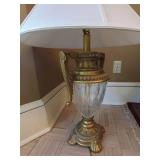Vintage Neoclassical Urn Table Lamp Cut Glass Gold Tone w Shade