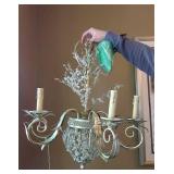 Vintage 5-Light Tole Style Chandelier Clear Beaded Gold Tone