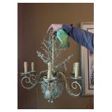 Vintage 5-Light Tole Style Chandelier Clear Beaded Gold Tone