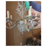 Vintage 5-Light Tole Style Chandelier Clear Beaded Gold Tone