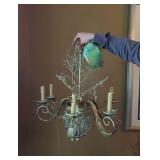 Vintage 5-Light Tole Style Chandelier Clear Beaded Gold Tone