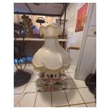 Italian Capodimonte Style Cherub Coach Table Lamp w Fringe Shade As-Is