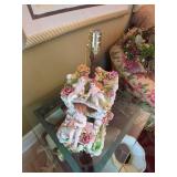 Italian Capodimonte Style Cherub Coach Table Lamp w Fringe Shade As-Is