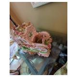 Italian Capodimonte Style Cherub Coach Table Lamp w Fringe Shade As-Is