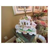 Italian Capodimonte Style Cherub Coach Table Lamp w Fringe Shade As-Is